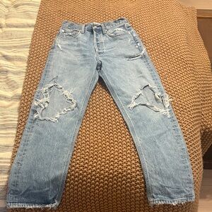 Agolde Light Blue Distressed Straight Leg Jeans